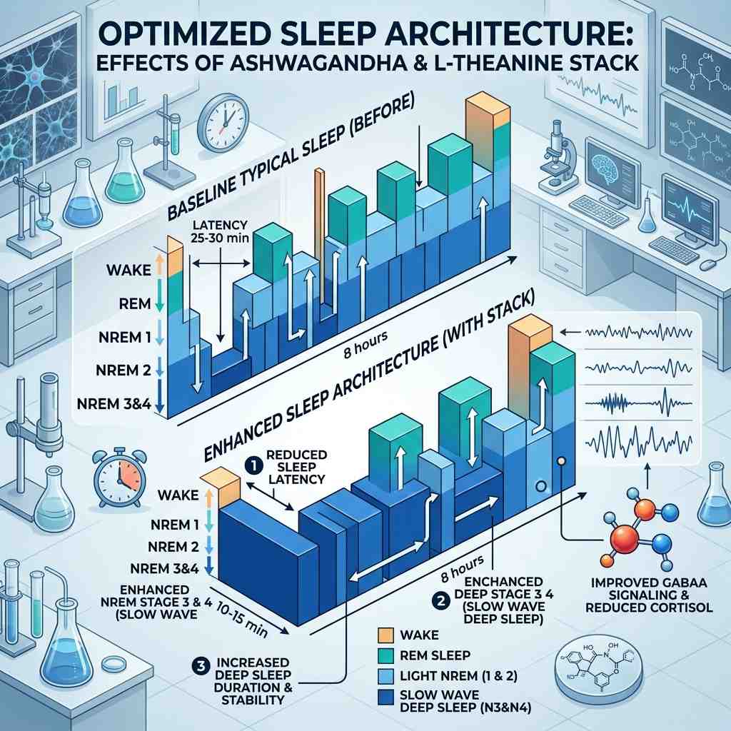 ashwagandha and l theanine for sleep NREM Stage 3 and 4 deep sleep optimization diagram