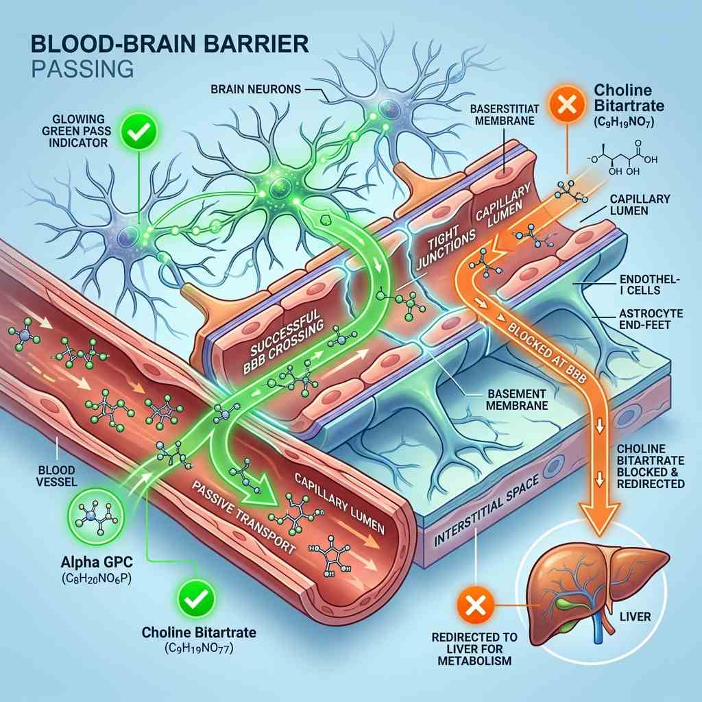 choline bitartrate vs alpha gpc blood brain barrier permeability diagram