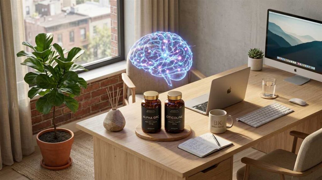 can you take alpha gpc and citicoline together supplement bottles on modern desk