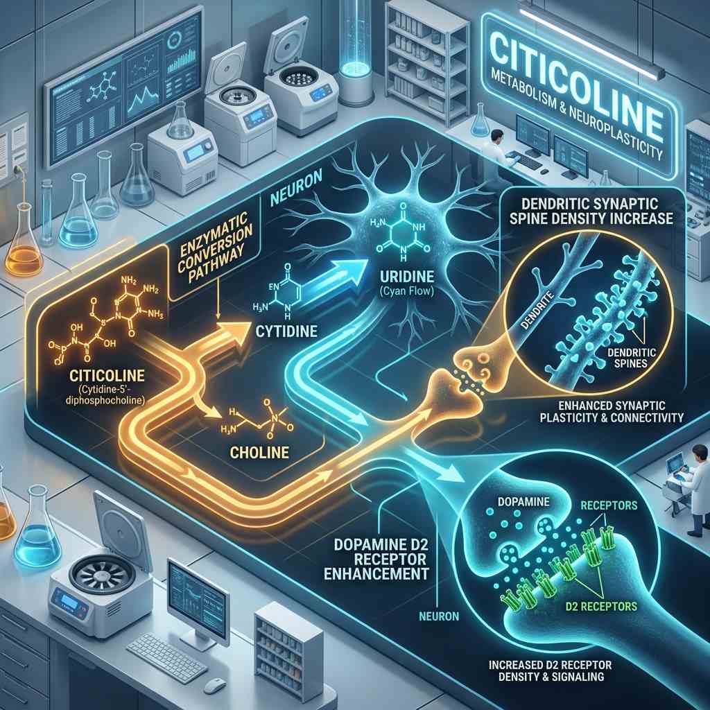 citicoline vs phosphatidylcholine uridine synthesis and dopamine receptor density diagram