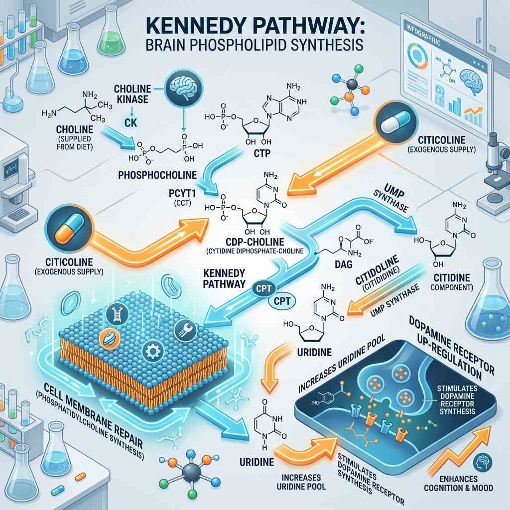 citicoline vs phosphatidylcholine Kennedy Pathway brain phospholipid synthesis diagram